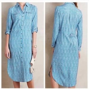 Anthropologie Maeve Jemima Midi Shirt Dress Drawstring Tie Back Waist